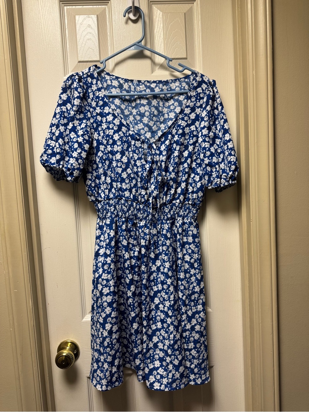 SHEIN Blue and White Tie Front Floral Summer Dress Sz XL (12)